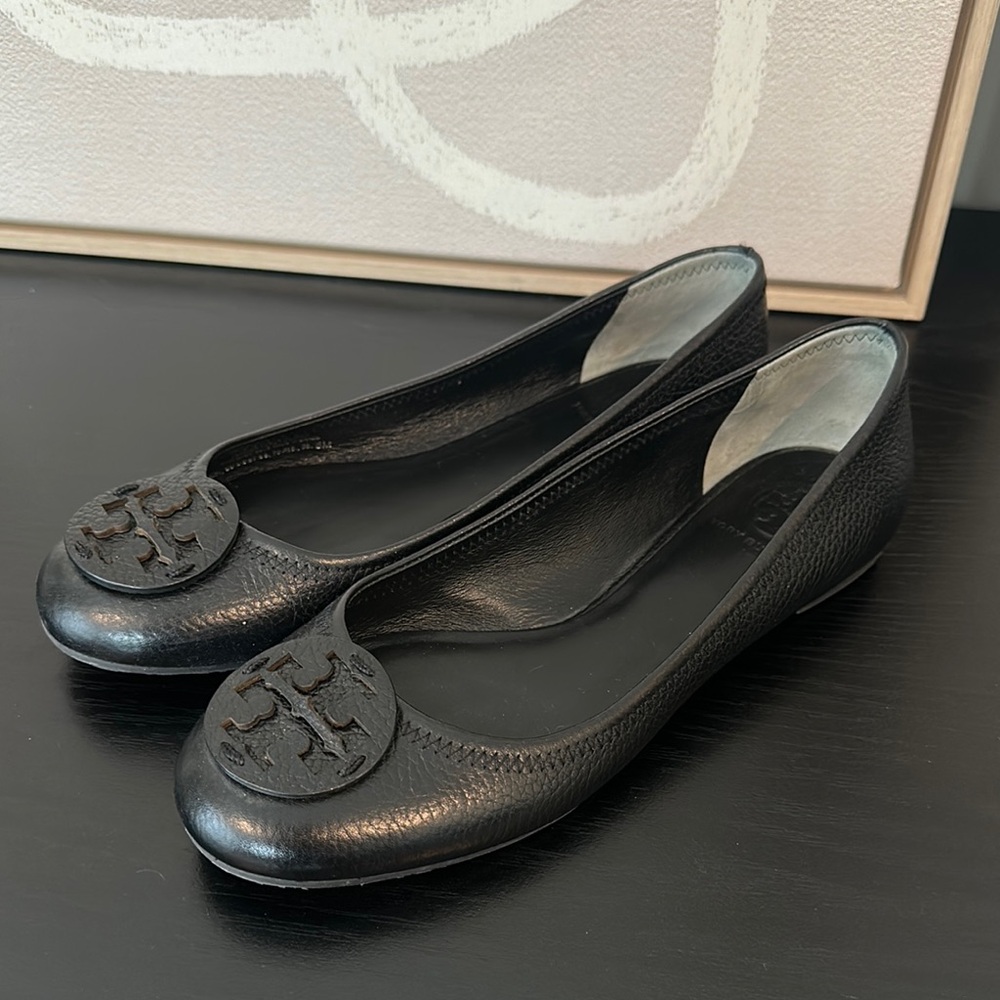 Tory Burch Black Leather Ella Flats